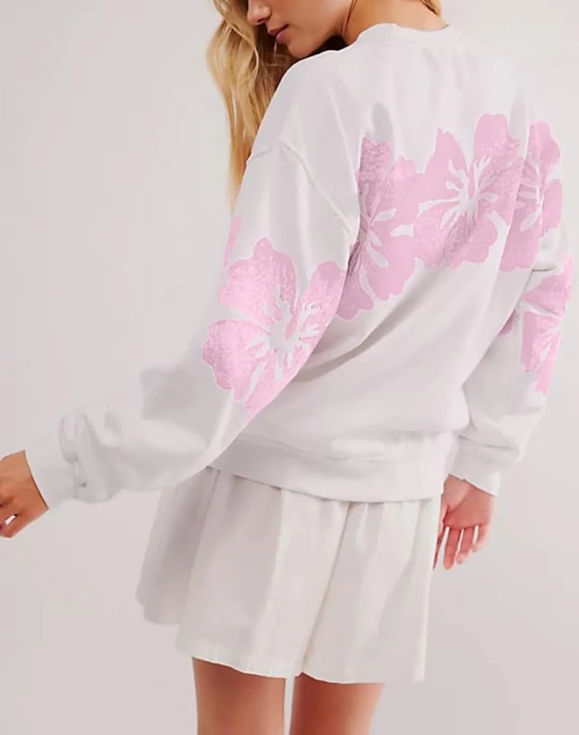 Hibiscus Floral Sweatshirt for Women Casual Hawaiian Flower Graphic Sweatshirts Cotton Pullover Tops