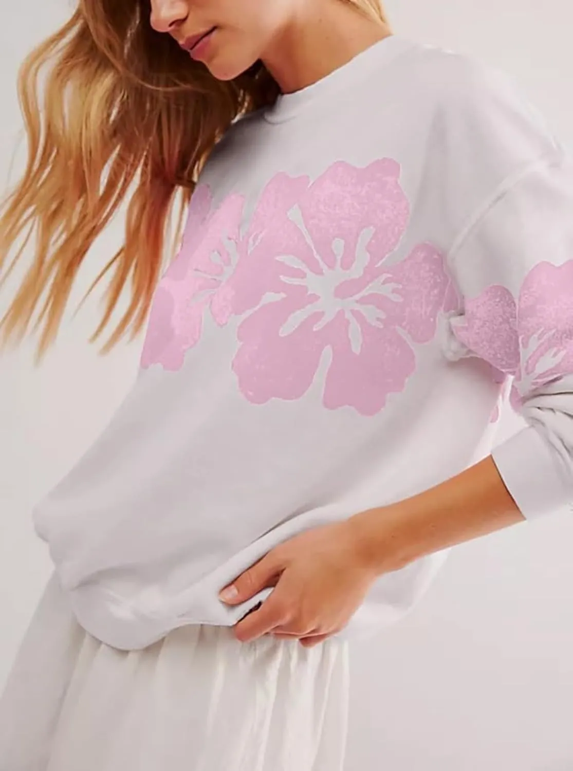 Hibiscus Floral Sweatshirt for Women Casual Hawaiian Flower Graphic Sweatshirts Cotton Pullover Tops