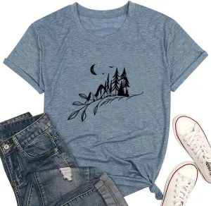Hiking Mountain Tank Tops for Women Funny Pine Tree Sunrise Graphic Workout Tanks Summer Sleeveless Loose Fit Shirts Tops