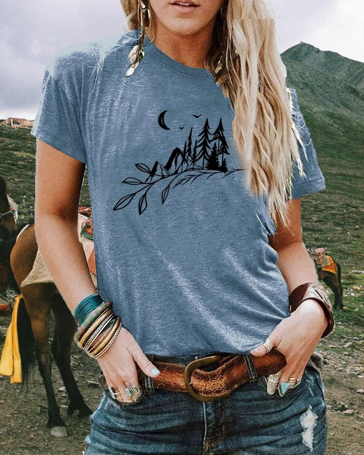 Hiking Mountain Tank Tops for Women Funny Pine Tree Sunrise Graphic Workout Tanks Summer Sleeveless Loose Fit Shirts Tops