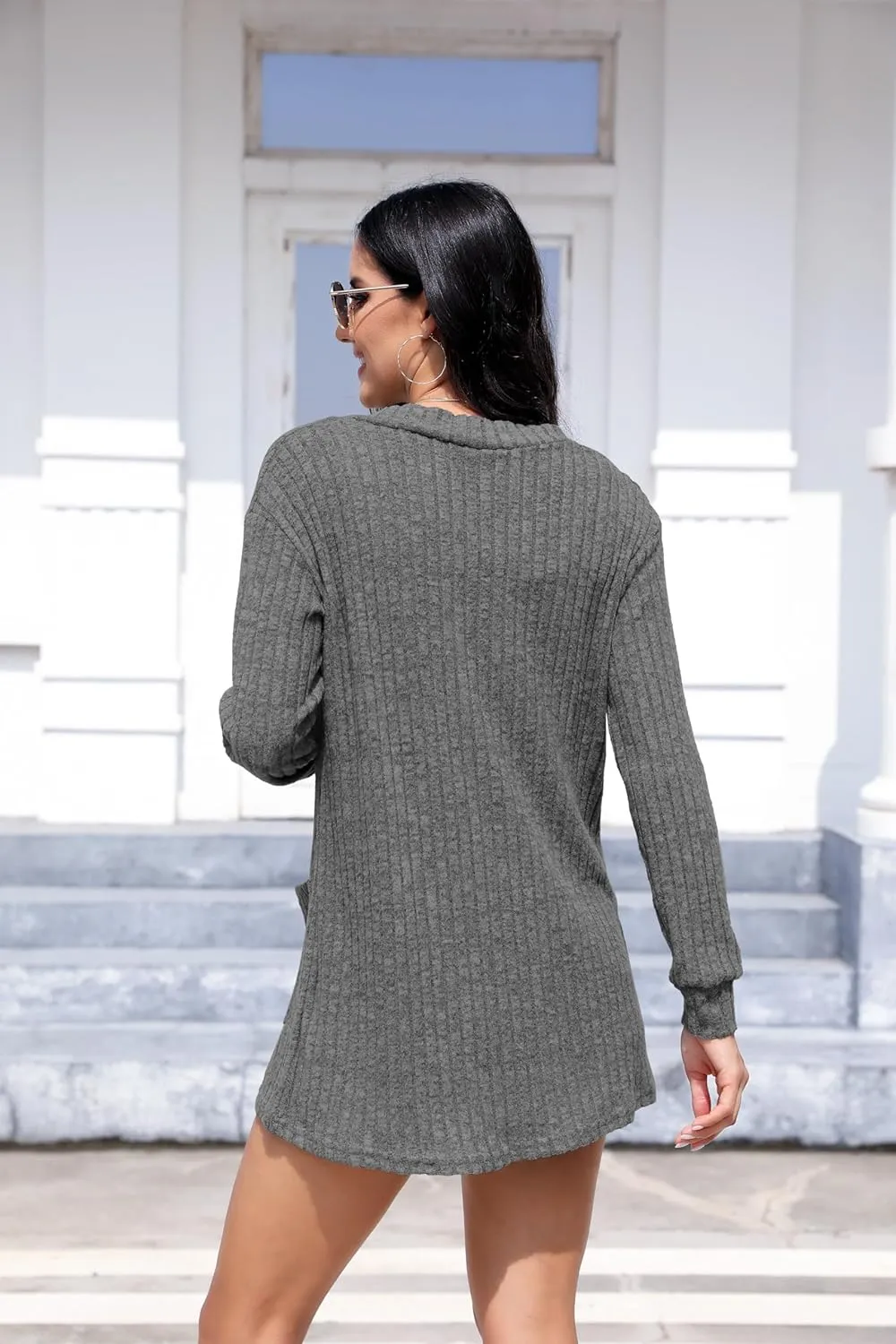 HIYIYEZI Womens Long Sleeve Cardigan Open Front Casual Knit Sweaters Coat Soft Outwear with Pockets