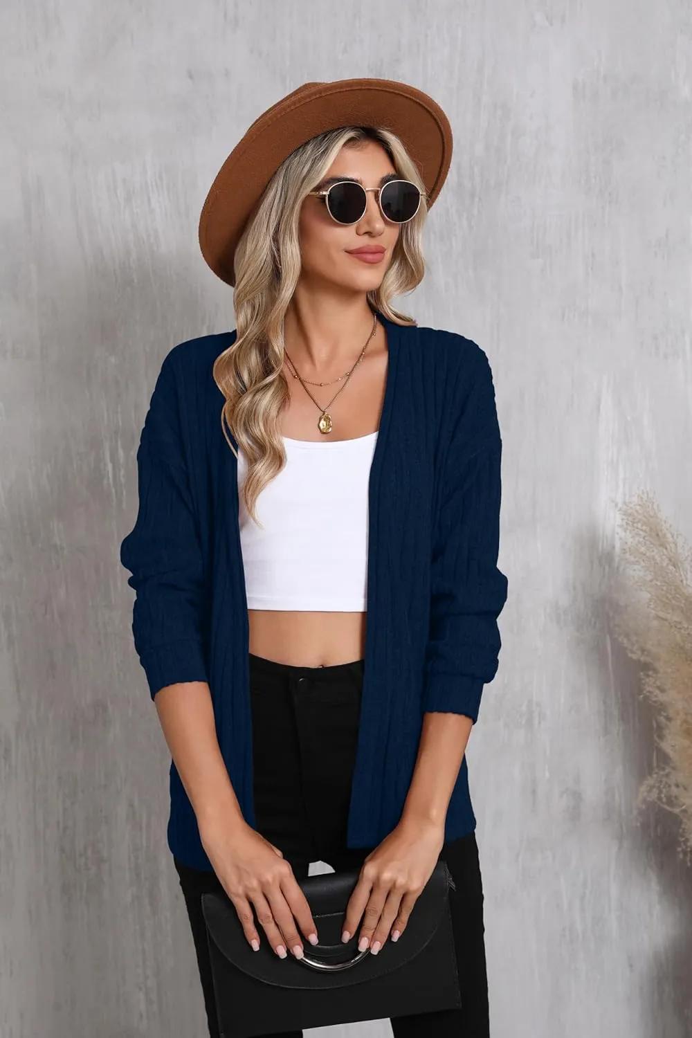HIYIYEZI Women's Long Sleeve Open Front Cardigan Casual Lightweight Cardigans Knit Outwear with Pockets