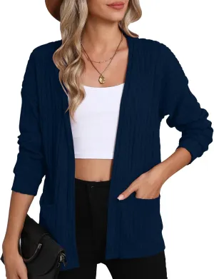 HIYIYEZI Women's Long Sleeve Open Front Cardigan Casual Lightweight Cardigans Knit Outwear with Pockets
