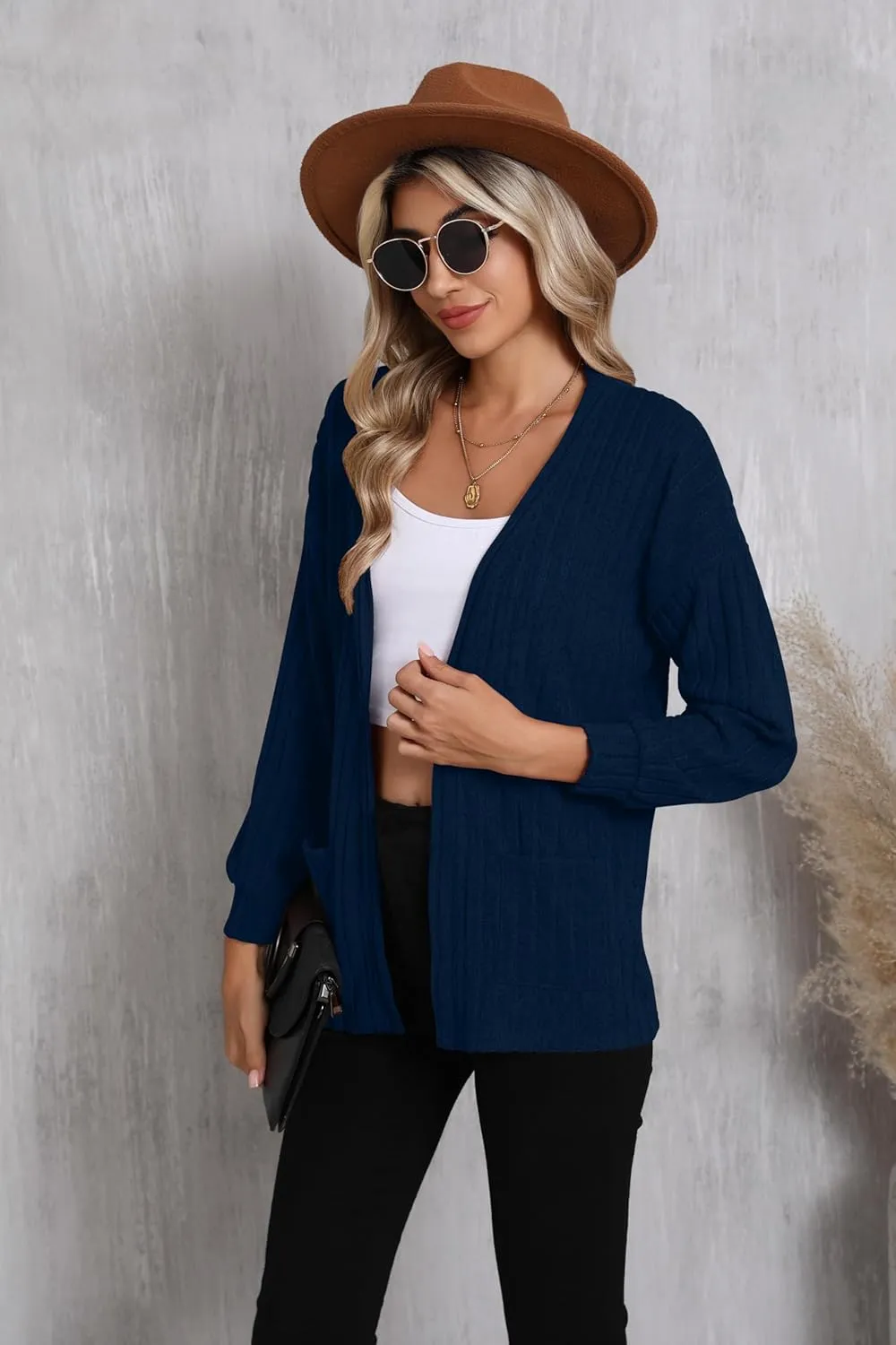 HIYIYEZI Women's Long Sleeve Open Front Cardigan Casual Lightweight Cardigans Knit Outwear with Pockets
