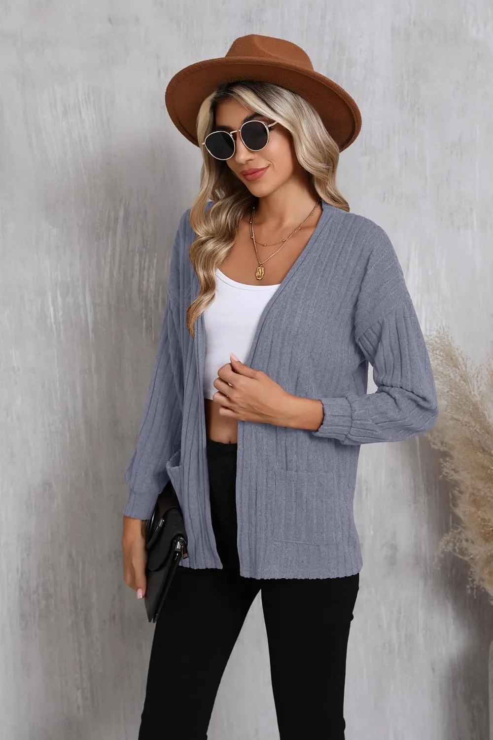 HIYIYEZI Women's Long Sleeve Open Front Cardigan Casual Lightweight Cardigans Knit Outwear with Pockets