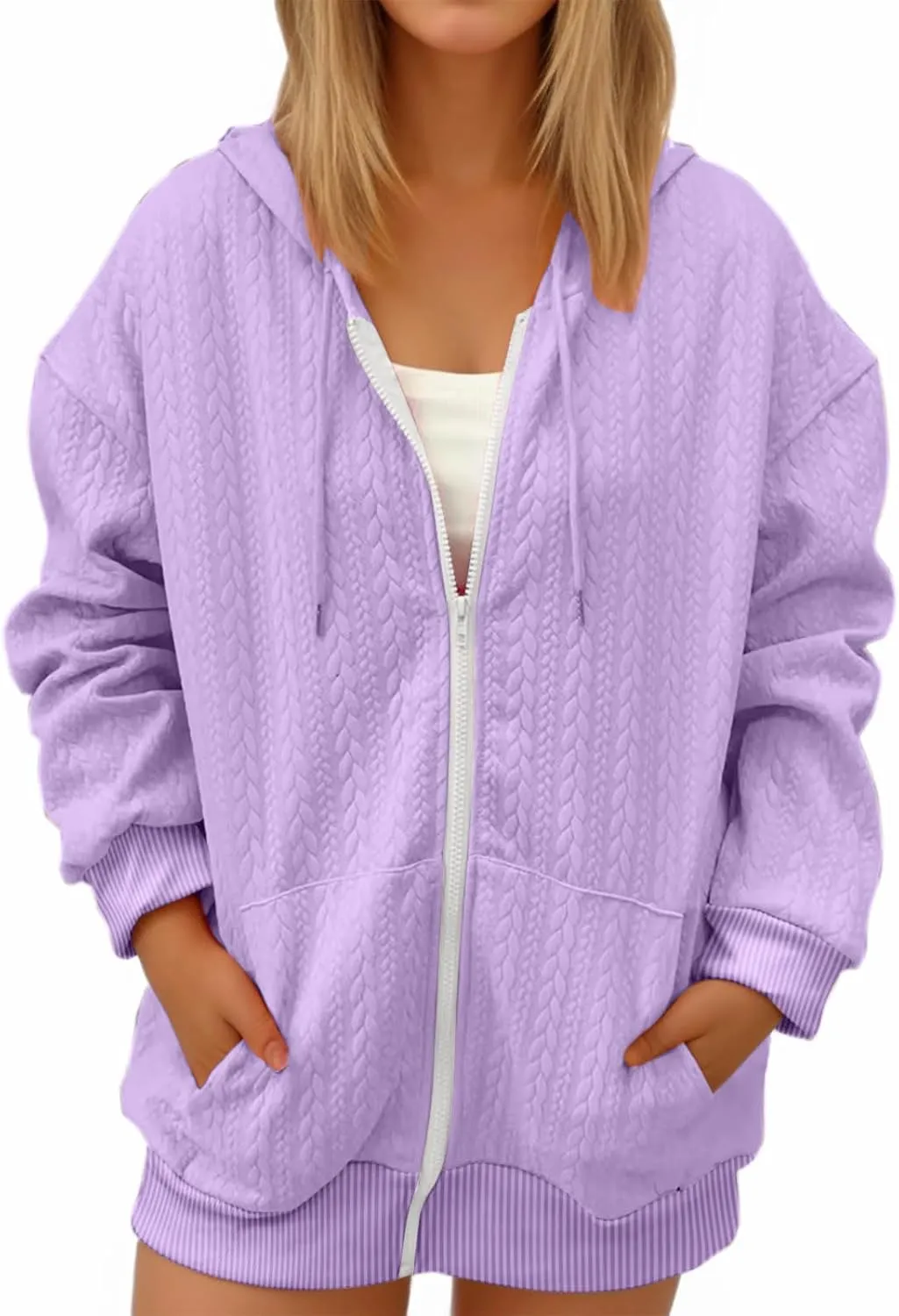 hlysgo Zip Up Hoodie Women Oversized Fall Fashion Sweatshirt Jackets Casual Hoodies Comfy Hooded Outwear with Pockets