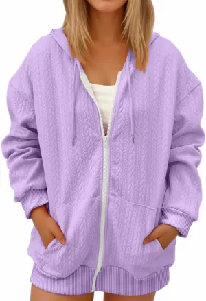 hlysgo Zip Up Hoodie Women Oversized Fall Fashion Sweatshirt Jackets Casual Hoodies Comfy Hooded Outwear with Pockets