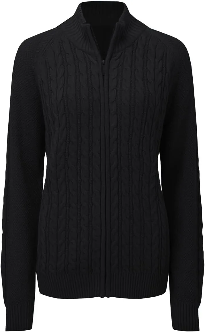 Hongqizo Women's Zipper Cable Knit Sweater Cardigan Long Sleeve Open Front Warm Knit Cardigan Casual Cardigan Knitwear