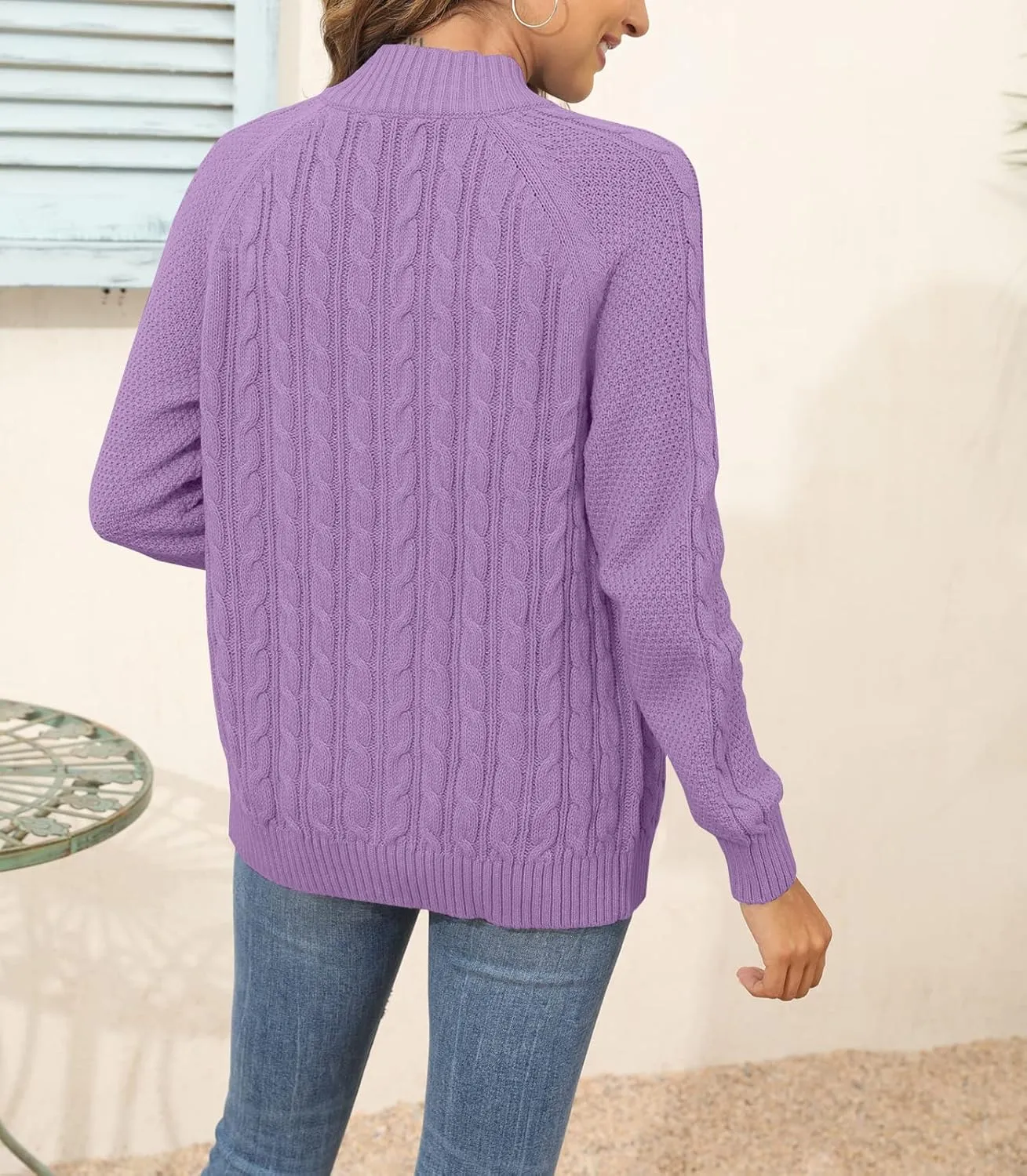 Hongqizo Women's Zipper Cable Knit Sweater Cardigan Long Sleeve Open Front Warm Knit Cardigan Casual Cardigan Knitwear