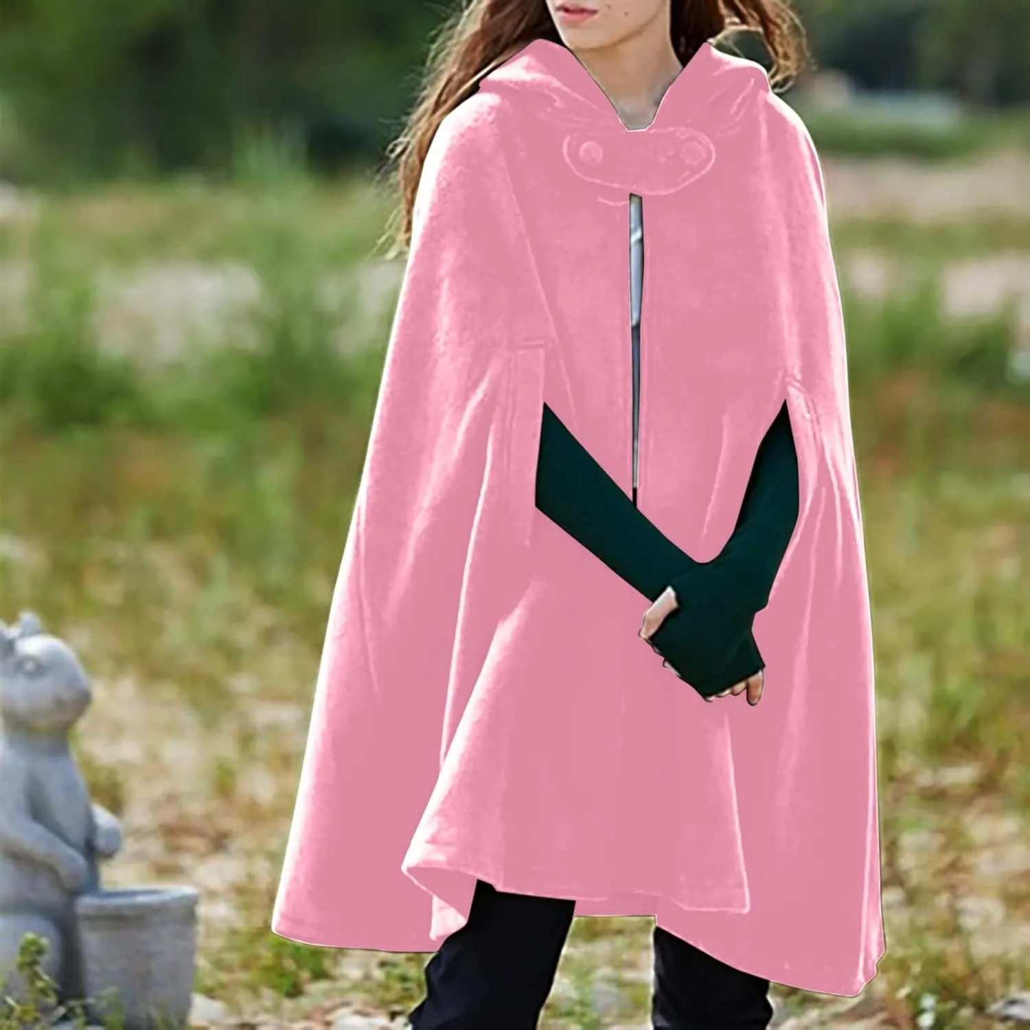 Hooded Medium Women Cape Winter Vintage Overcoat Fashion Button Cloak Woolen Coat Full Zip Fleece for Women Womens Coat