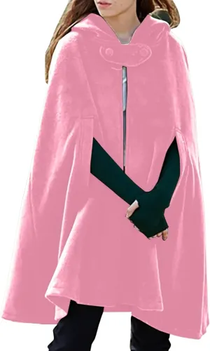 Hooded Medium Women Cape Winter Vintage Overcoat Fashion Button Cloak Woolen Coat Full Zip Fleece for Women Womens Coat