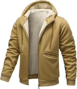 Hoodies for Men Sherpa Lined Heavyweight Fleece Sweatshirt Full Zip Winter Hooded Sweatshirt Casual Thermal Jacket Coat