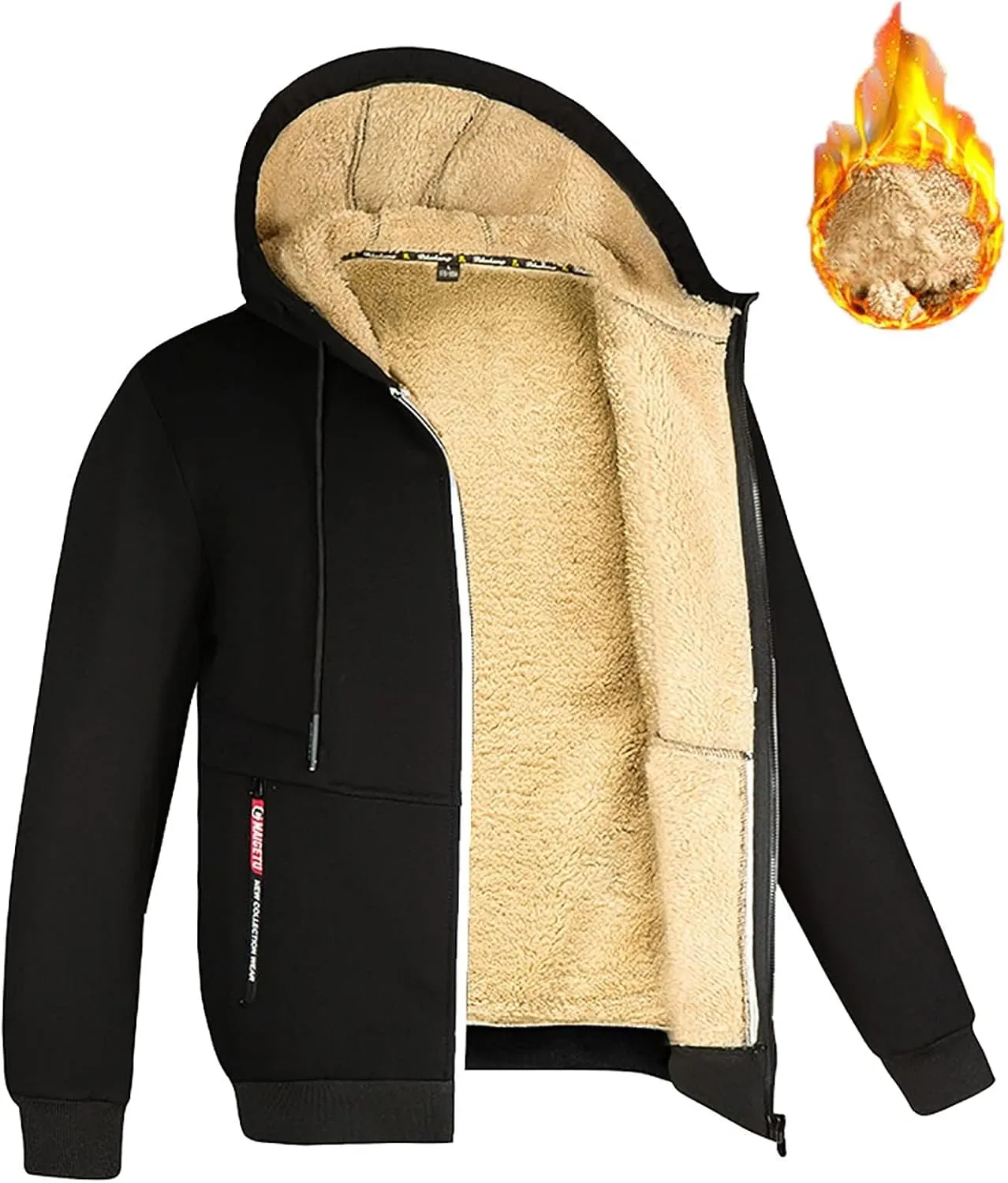 Hoodies for Men Sherpa Lined Heavyweight Fleece Sweatshirt Full Zip Winter Hooded Sweatshirt Casual Thermal Jacket Coat