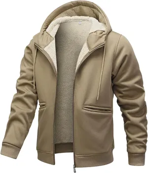 Hoodies for Men Sherpa Lined Heavyweight Fleece Sweatshirt Full Zip Winter Hooded Sweatshirt Casual Thermal Jacket Coat