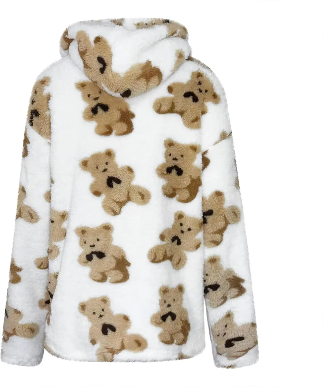Hoodies For Teen Girls Oversized Sherpa Hoodie Women Fuzzy Fleece Hooded Sweatshirt Cute Teddy Bear Print Pullover Tops
