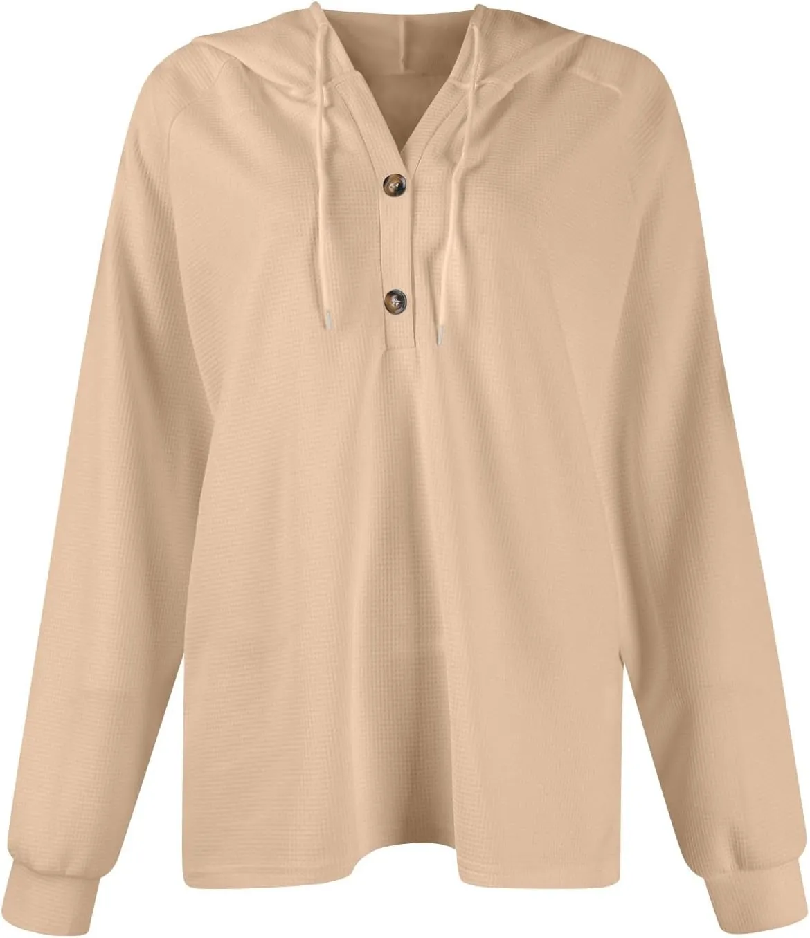 Hoodies for Women Comfy V Neck Waffle Knit Hooded Sweatshirts Drawstring Casual Long Sleeve Fall Pullover Sweaters