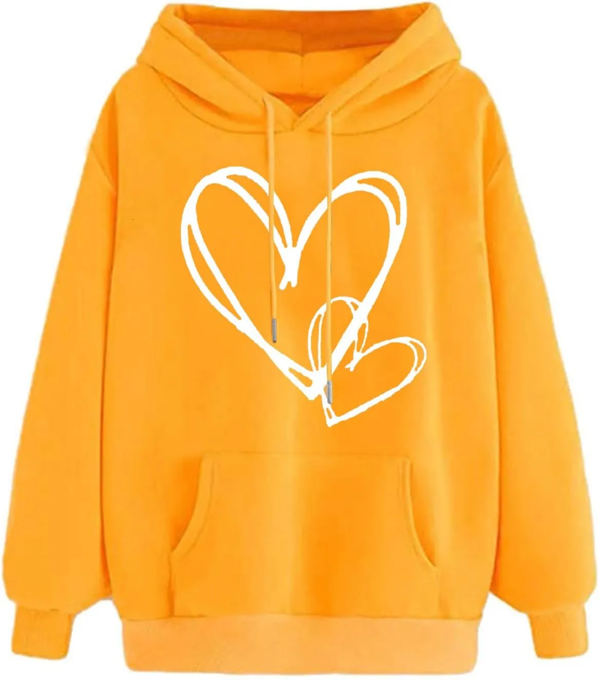 Hoodies For Women,Oversized Love Heart Print Pullover Tops With Pocket Casual Fleece Long Sleeve Hoodie Sweatshirt 2024