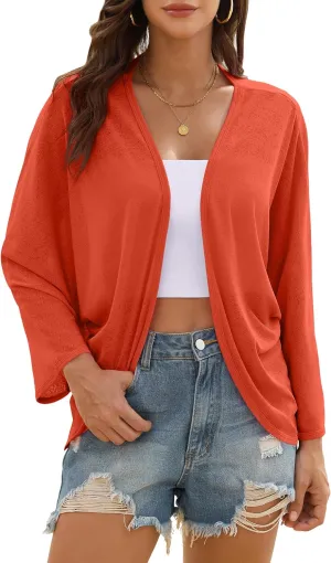 Iandroiy Womens Open Front 3/4 Sleeve Batwing Cardigan Lightweight Summer Kimono Cover Ups