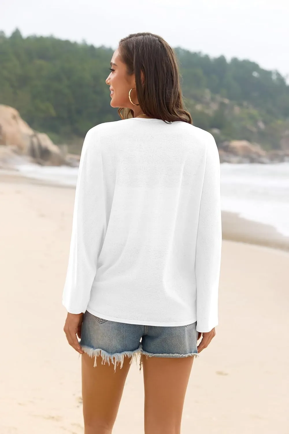 Iandroiy Womens Open Front 3/4 Sleeve Batwing Cardigan Lightweight Summer Kimono Cover Ups