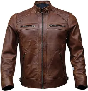 Jacket Hub Men's Genuine Lambskin Leather Biker Jacket | Premium Vintage Caf Racer Motorcycle Jacket | Motorcycle Jacket