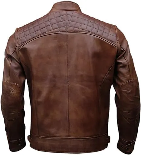 Jacket Hub Men's Genuine Lambskin Leather Biker Jacket | Premium Vintage Caf Racer Motorcycle Jacket | Motorcycle Jacket