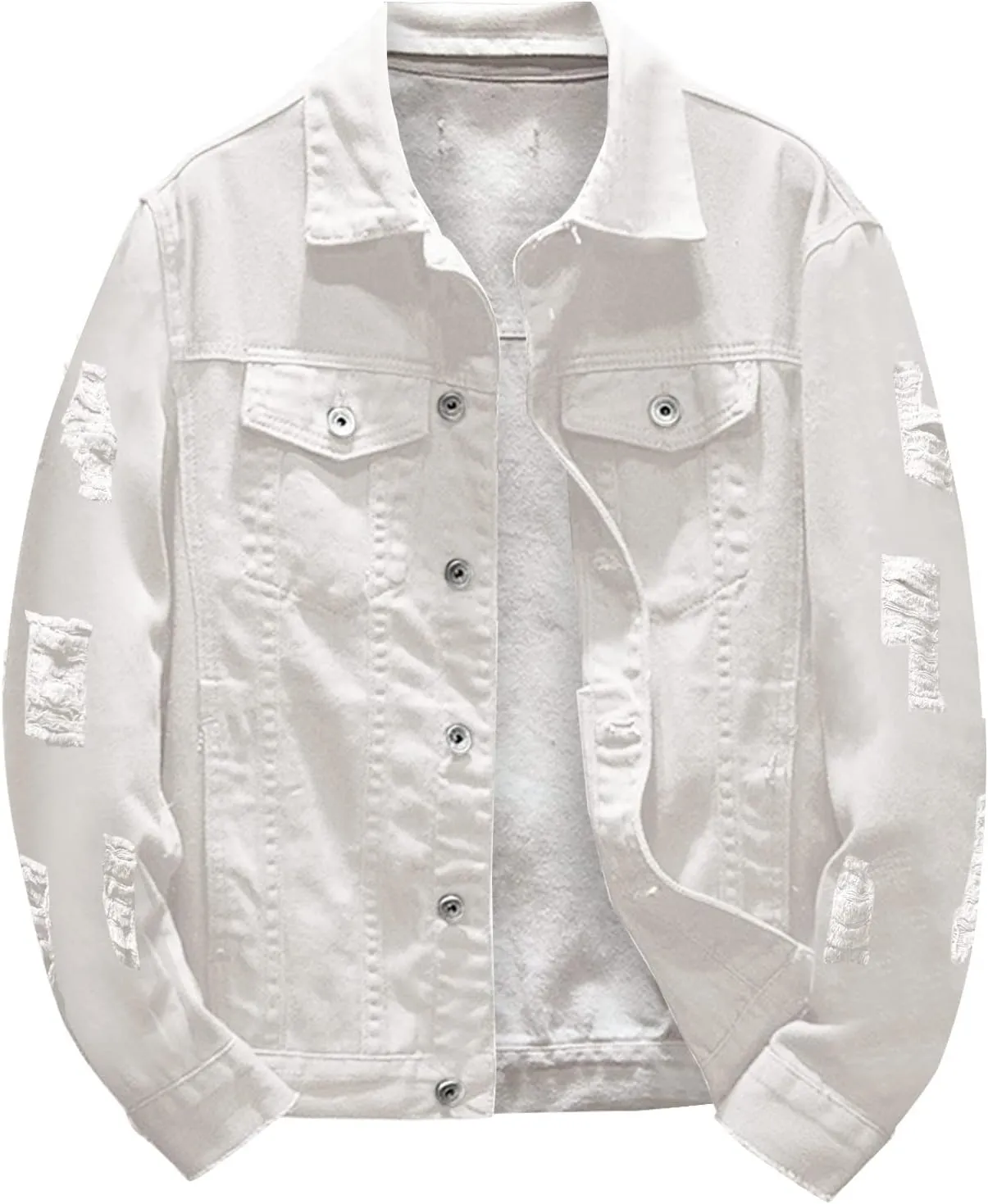 Jean Jacket for Men, Classic Ripped Slim Denim Jacket Men's Trucker Jacket Cowboy Cut Western Denim Jacket