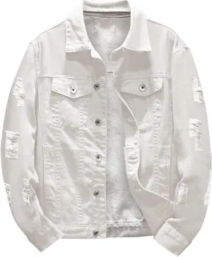 Jean Jacket for Men, Classic Ripped Slim Denim Jacket Men's Trucker Jacket Cowboy Cut Western Denim Jacket