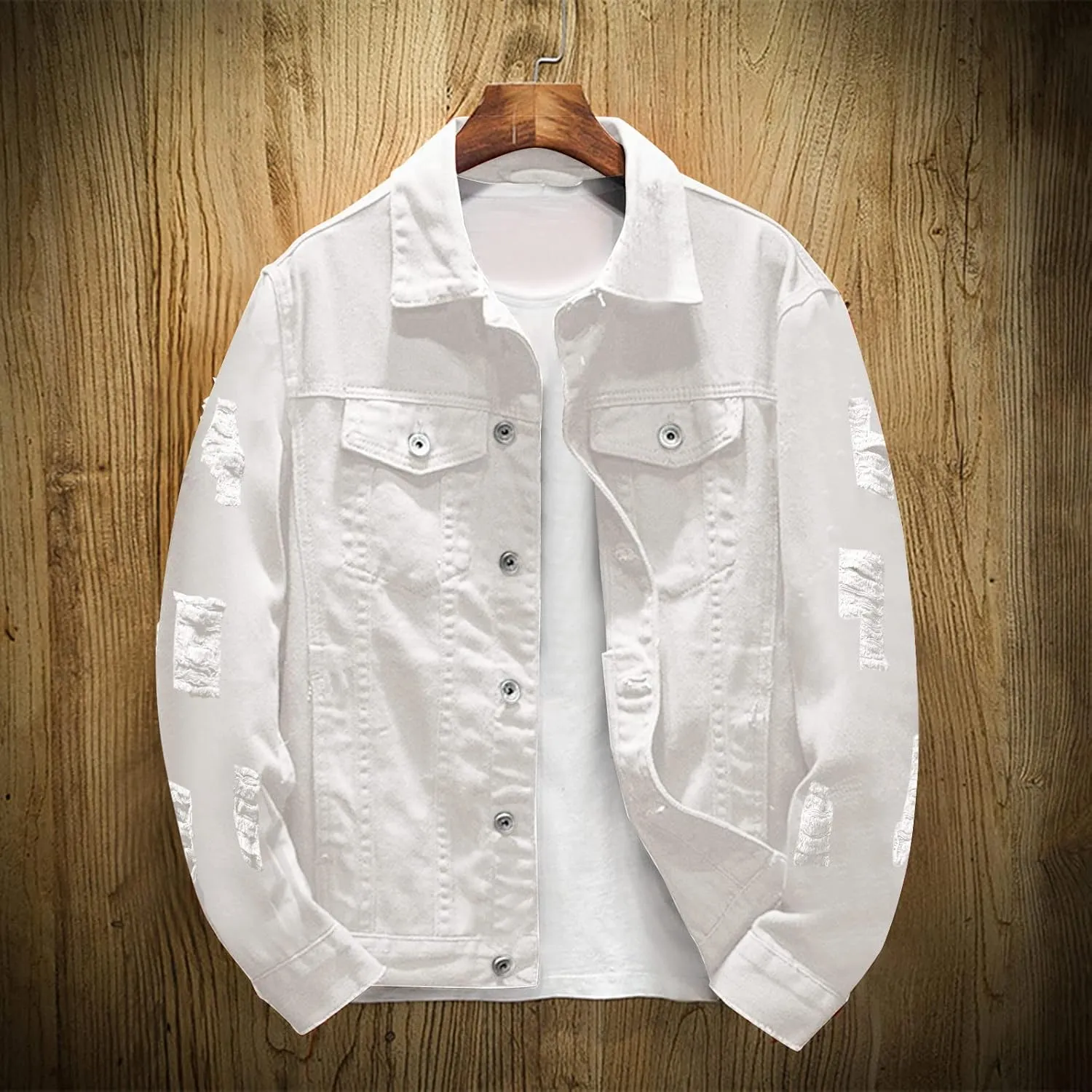 Jean Jacket for Men, Classic Ripped Slim Denim Jacket Men's Trucker Jacket Cowboy Cut Western Denim Jacket