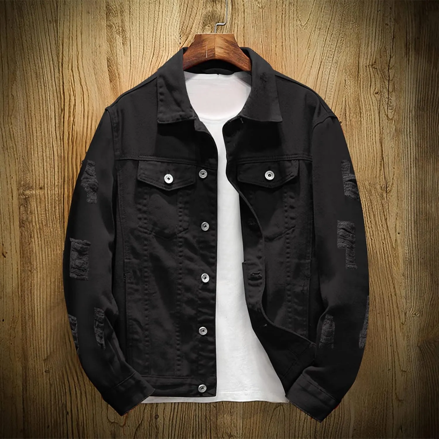 Jean Jacket for Men, Classic Ripped Slim Denim Jacket Men's Trucker Jacket Cowboy Cut Western Denim Jacket