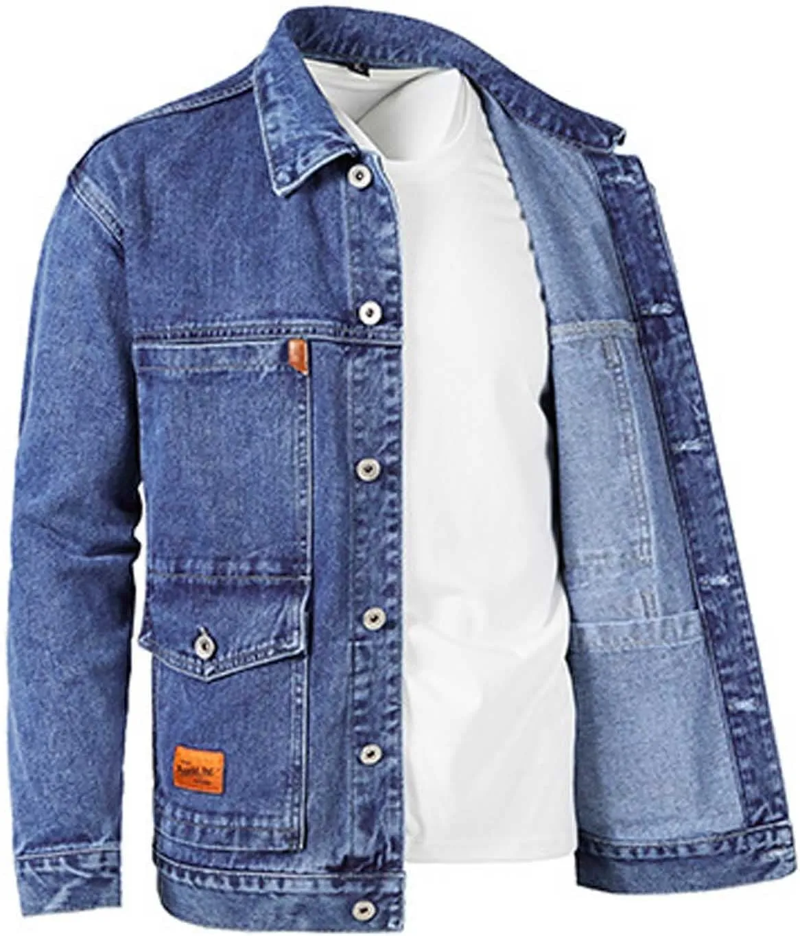 Jean Jacket for Men - Lapel Collar Button Down Multi-Pocket Washed Distressed Denim Trucker Coat Motorcycle Outerwear Overcoat Waterproof