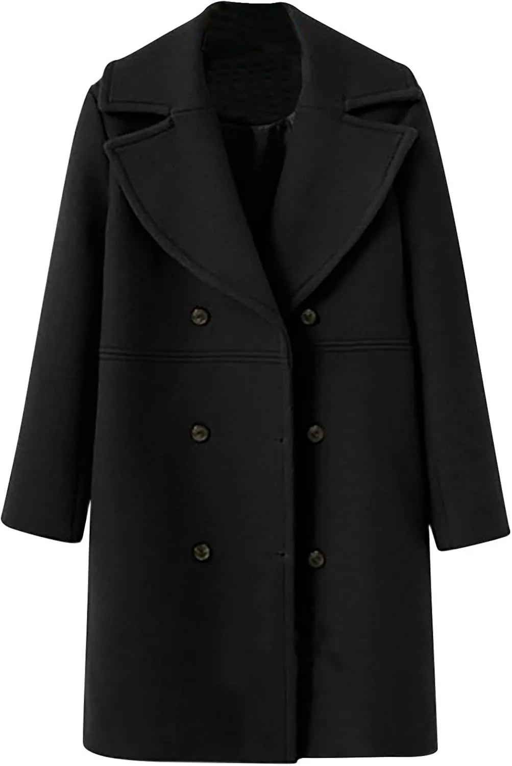 JOAU Women's Wool Trench Coats Warm Winter Pea Coat Double Breasted Mid-Long Overcoat Fashion Notched Lapel Jackets Outwear