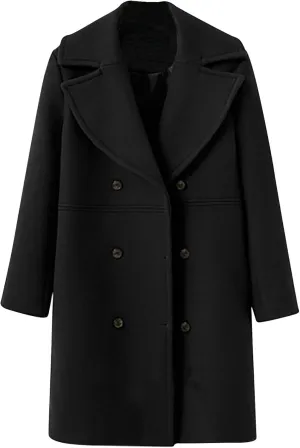 JOAU Women's Wool Trench Coats Warm Winter Pea Coat Double Breasted Mid-Long Overcoat Fashion Notched Lapel Jackets Outwear
