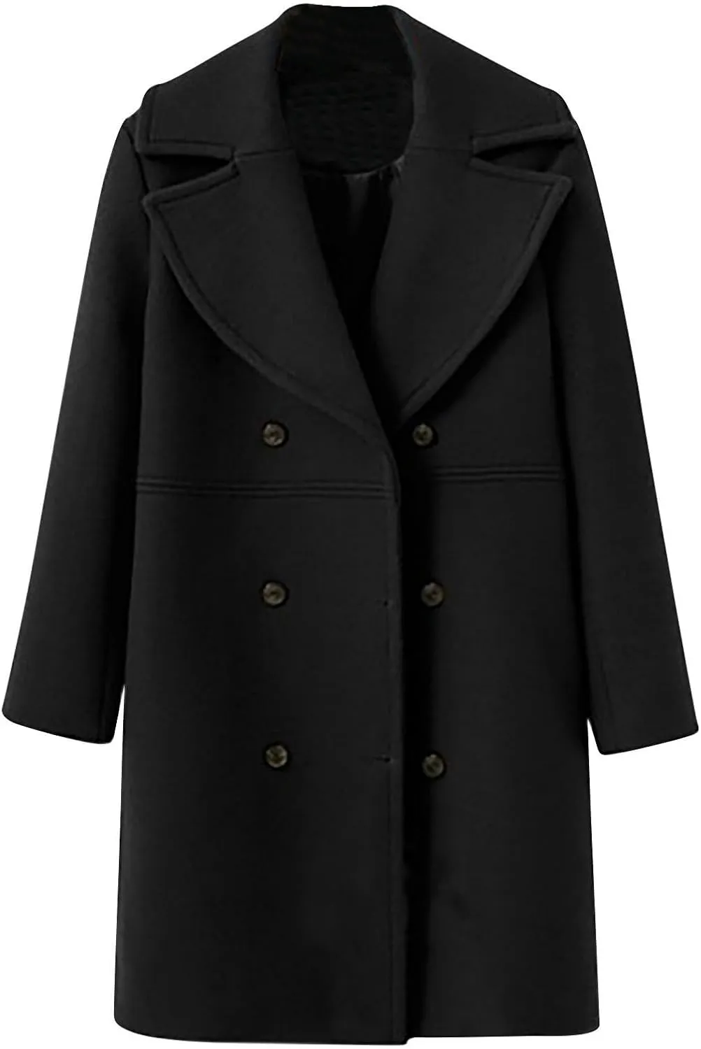 JOAU Women's Wool Trench Coats Warm Winter Pea Coat Double Breasted Mid-Long Overcoat Fashion Notched Lapel Jackets Outwear