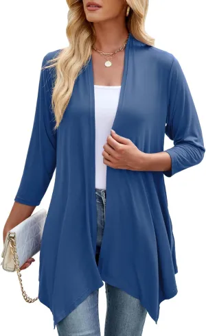 JollieLovin Women 3/4 Sleeve Lightweight Cardigan Plus Size Open Front Draped