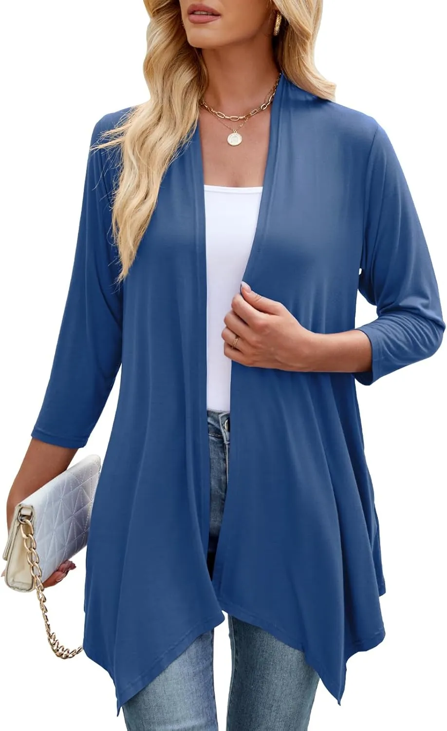 JollieLovin Women 3/4 Sleeve Lightweight Cardigan Plus Size Open Front Draped