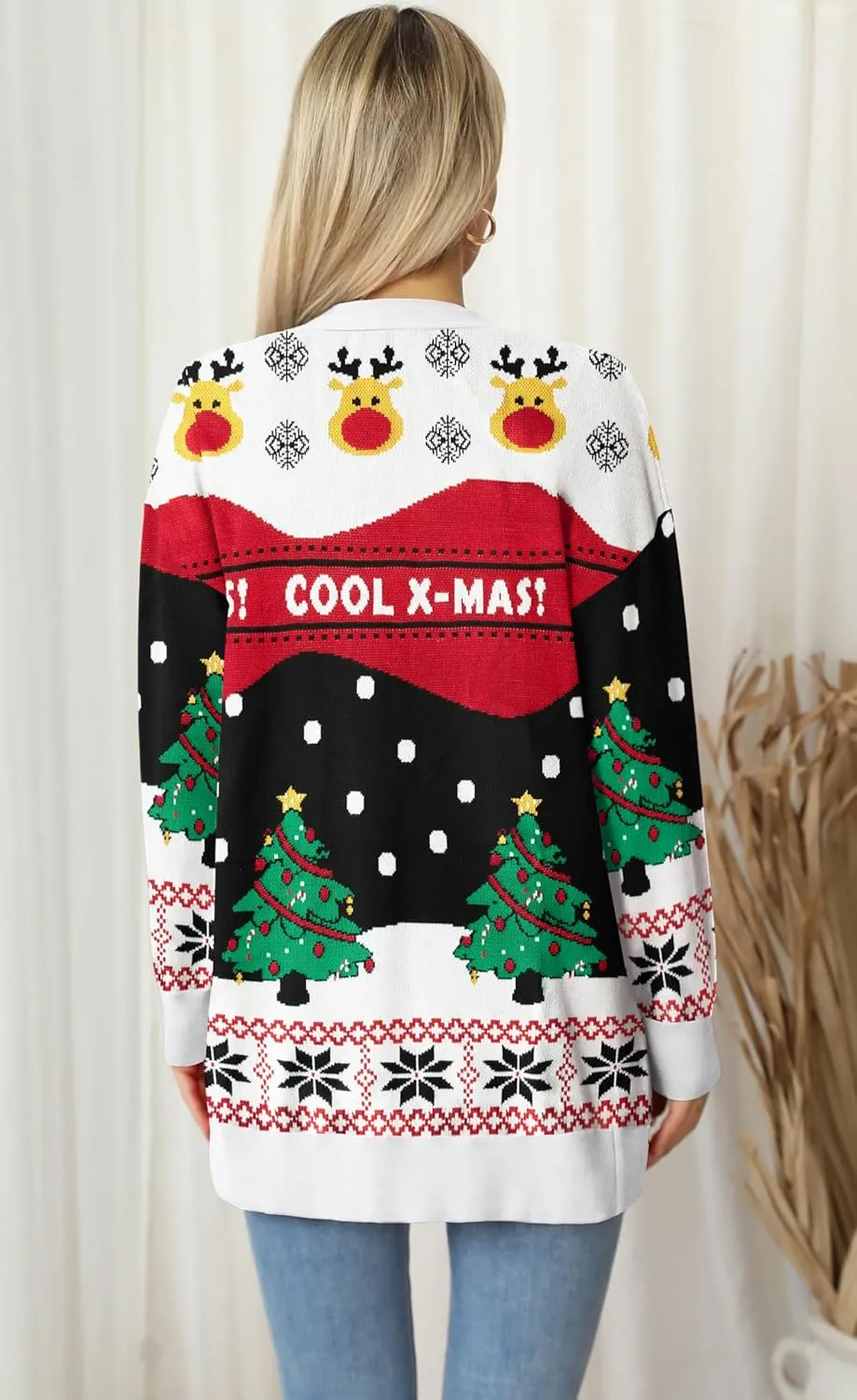 Jouica Women's Cute Cardigan Ugly Christmas Sweaters for Women 2024 Long Sleeve Funny Christmas Sweater