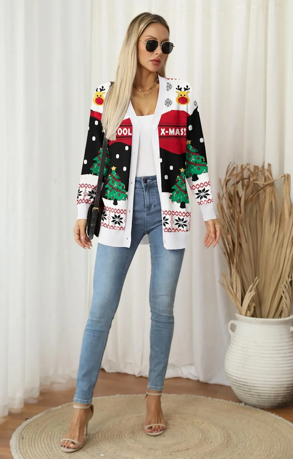Jouica Women's Cute Cardigan Ugly Christmas Sweaters for Women 2024 Long Sleeve Funny Christmas Sweater