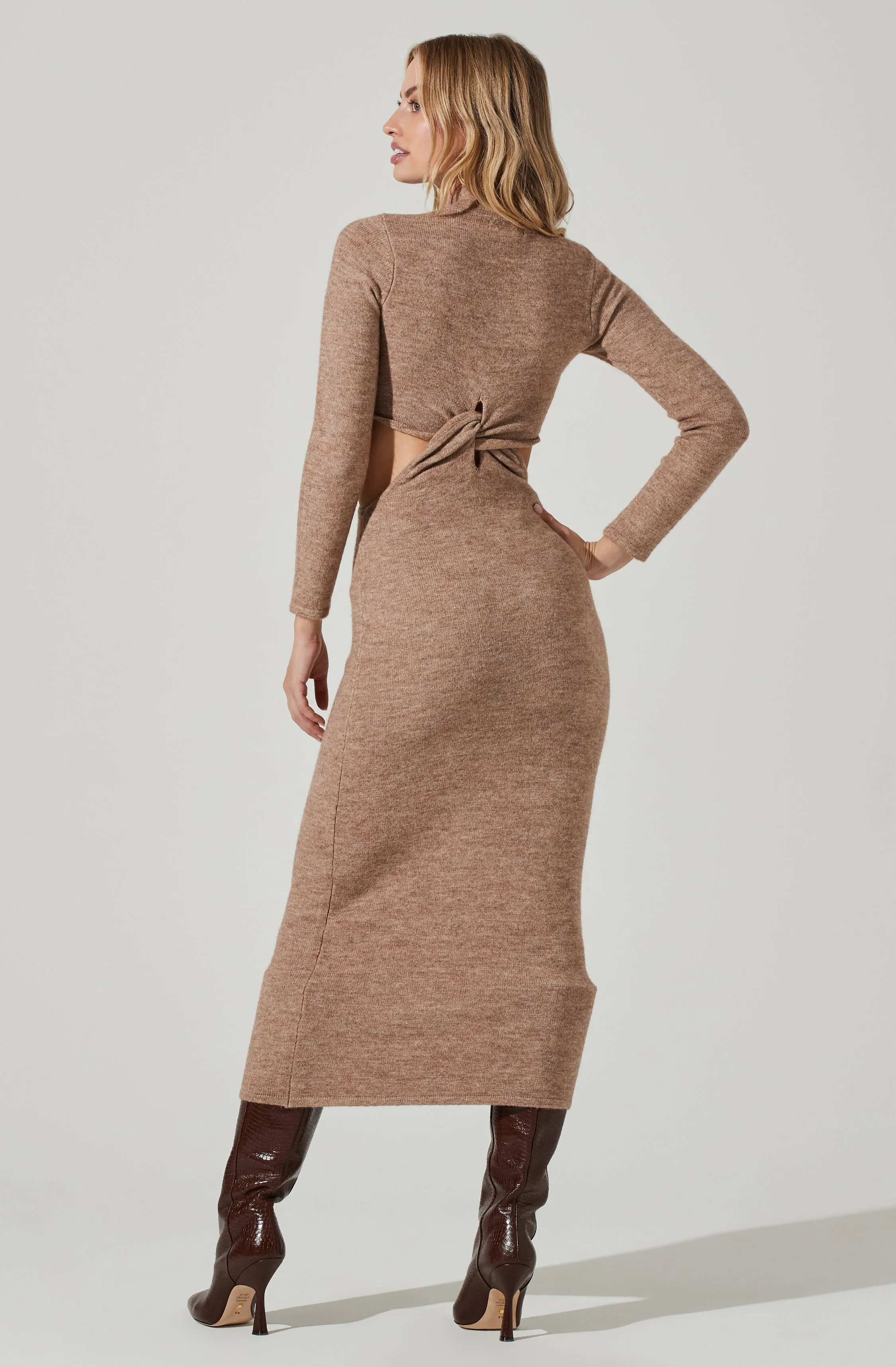 Kenna Mock Neck Twist Front Cutout Midi Dress