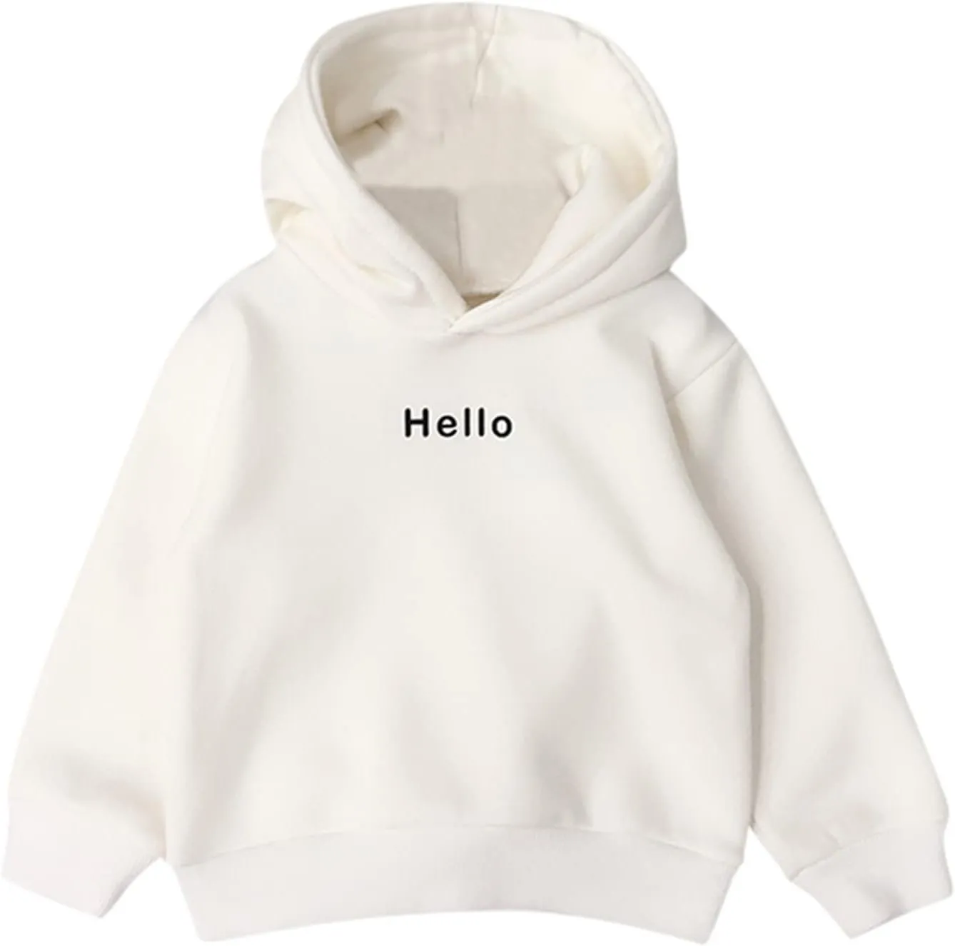 Kids Toddler Boy Girl Hoodies Pullover Hello Letter Print Sweatshirt Fleece Hooded Fall Winter Warm Casual Tops