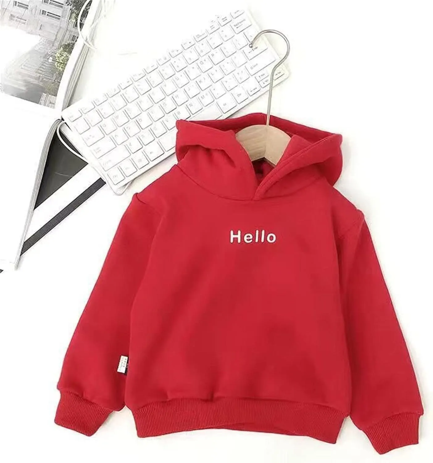 Kids Toddler Boy Girl Hoodies Pullover Hello Letter Print Sweatshirt Fleece Hooded Fall Winter Warm Casual Tops