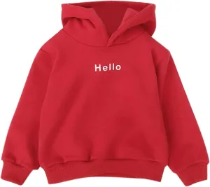 Kids Toddler Boy Girl Hoodies Pullover Hello Letter Print Sweatshirt Fleece Hooded Fall Winter Warm Casual Tops