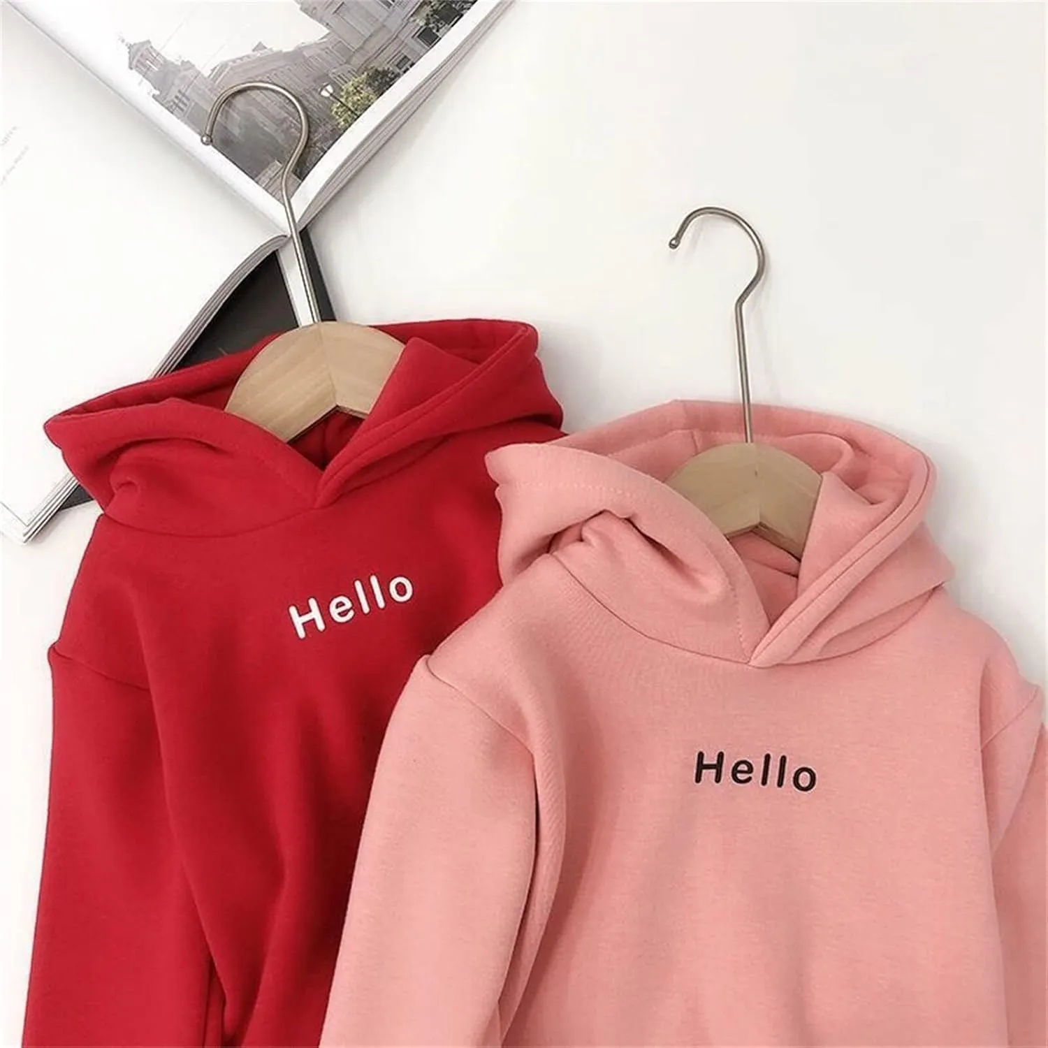 Kids Toddler Boy Girl Hoodies Pullover Hello Letter Print Sweatshirt Fleece Hooded Fall Winter Warm Casual Tops