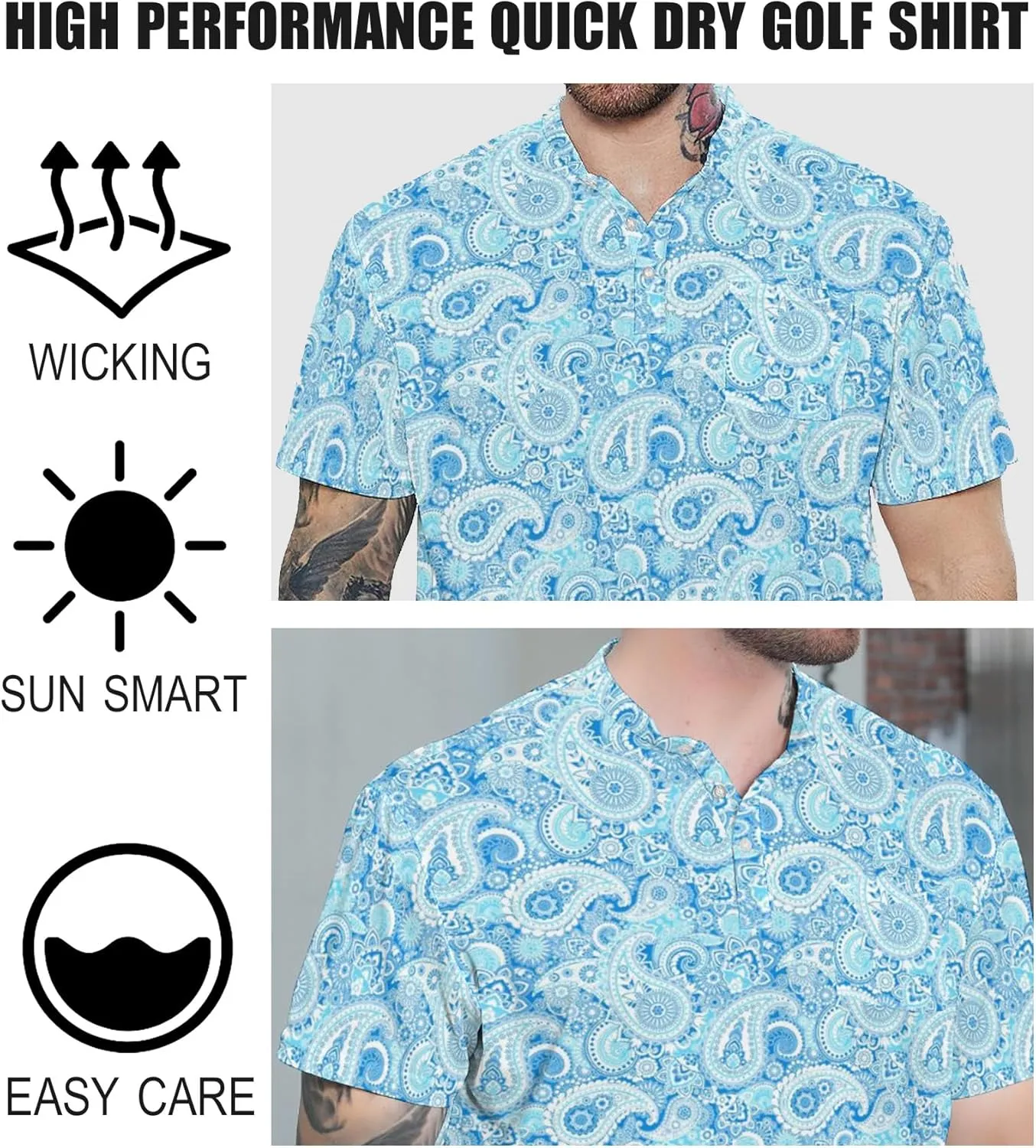 LARSD Men's Henley Shirt Short Sleeve Button Up Stand Collar Casual T-Shirt Top