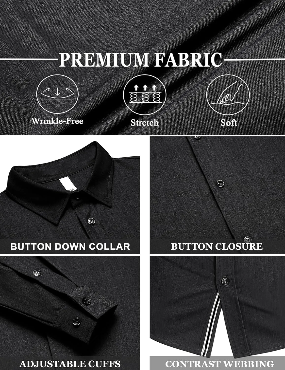 LETSEE Mens Casual Button Down Shirt Untucked Long Sleeve Denim Textured Shirt Strech Wrinkle-Free Dress Shirt