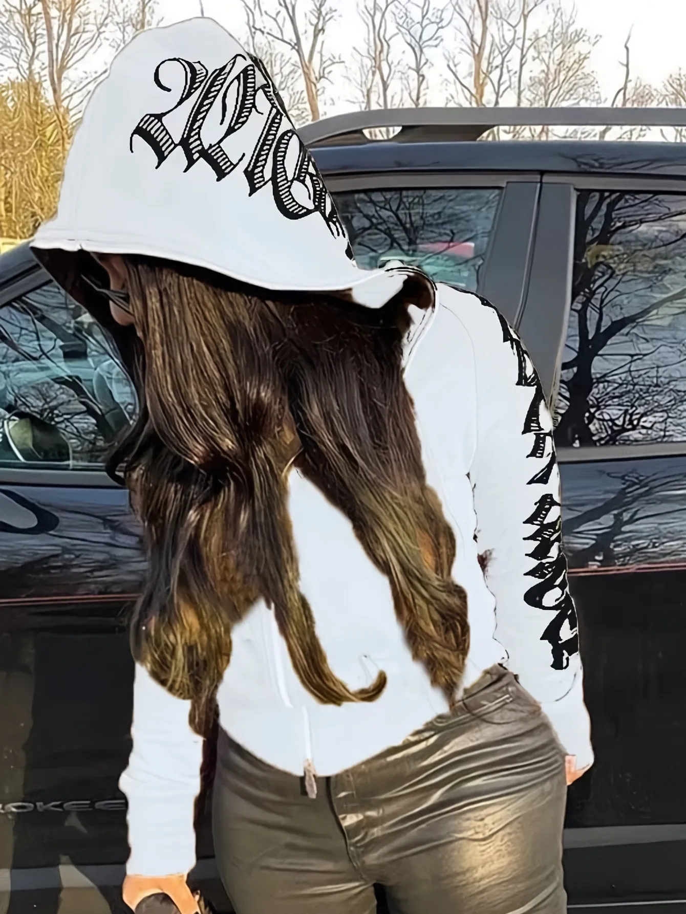 Letter Print Long Sleeve Zip Up Hoodies RG2041