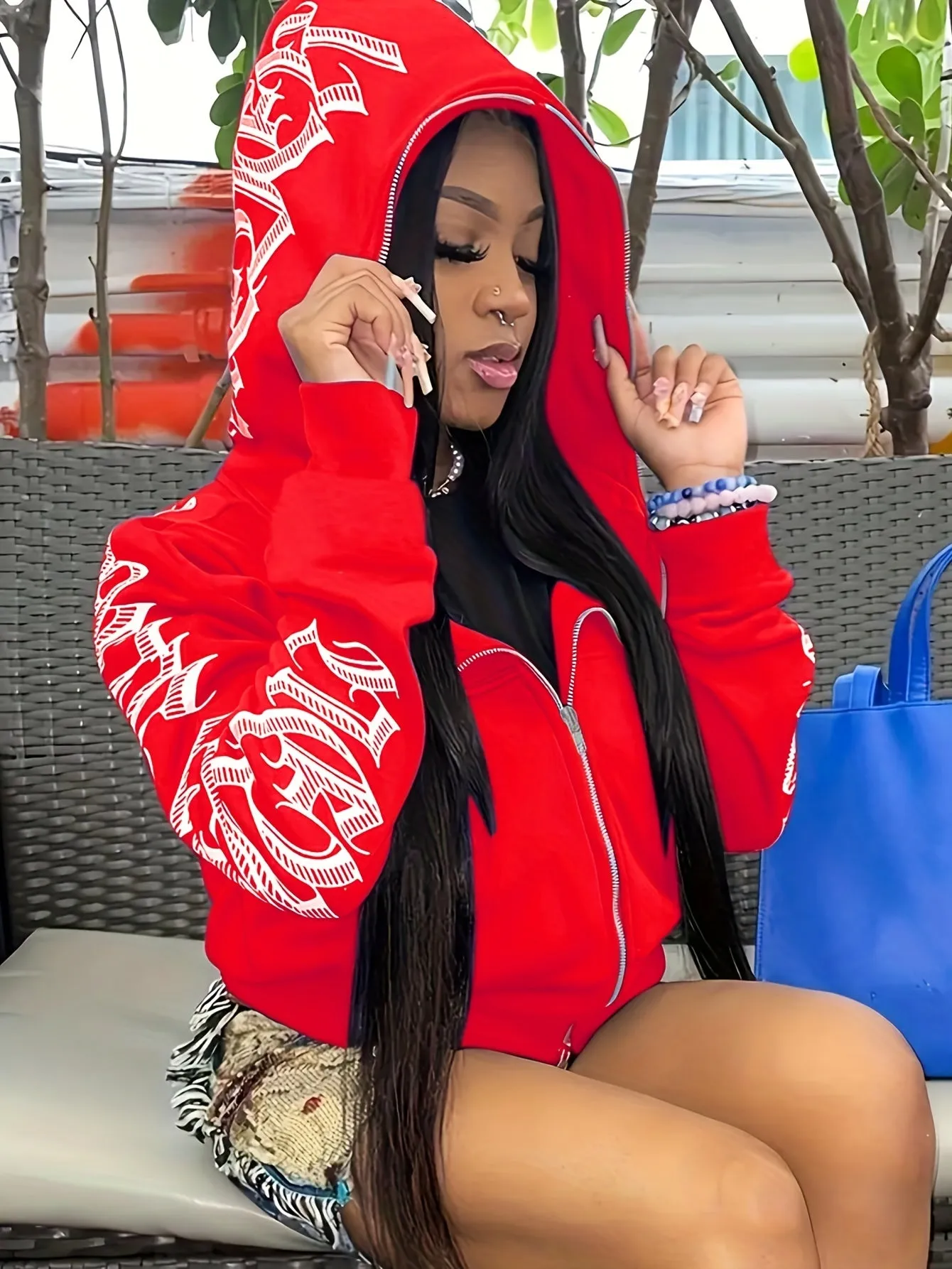 Letter Print Long Sleeve Zip Up Hoodies RG2041