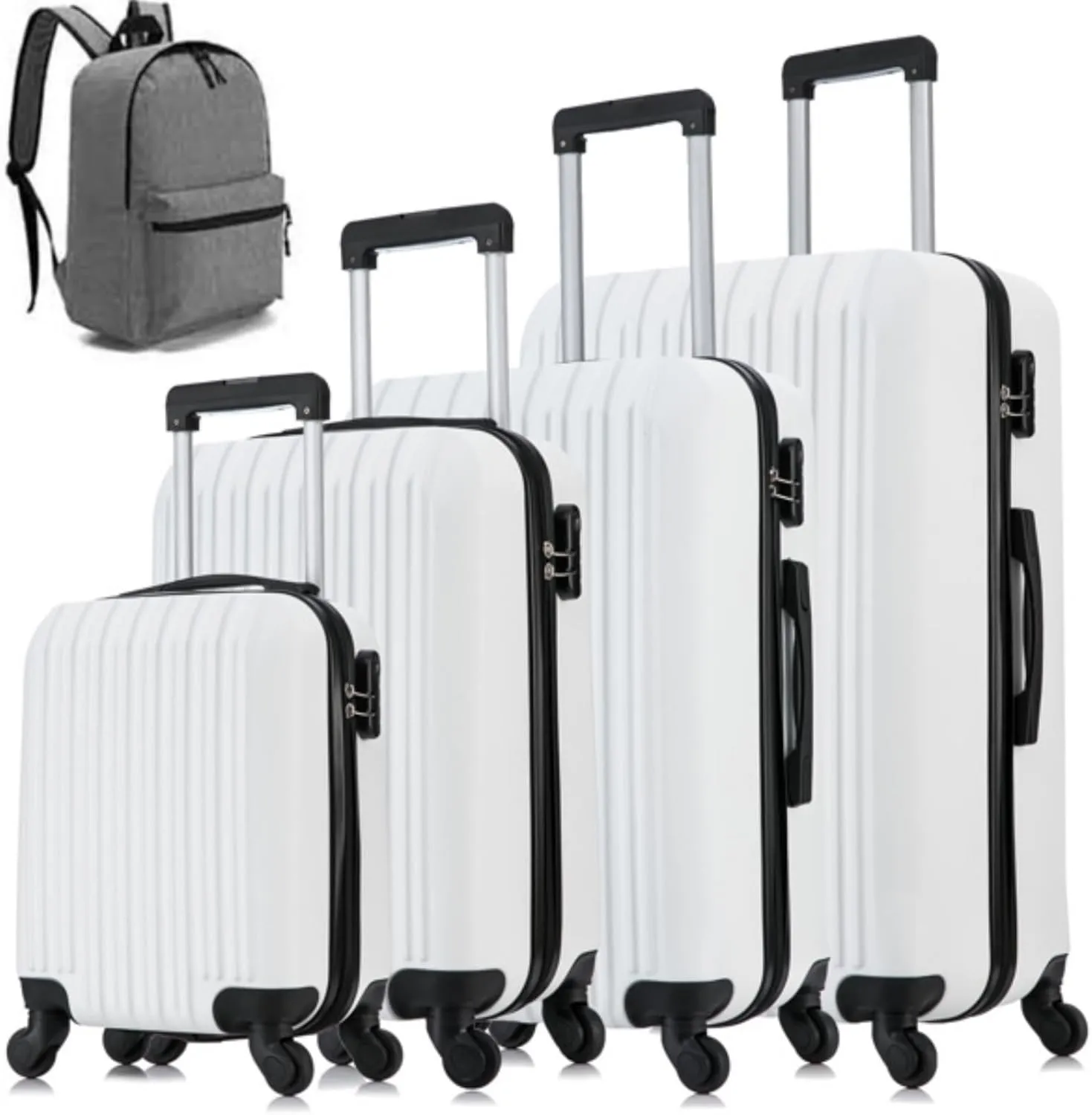 Lightweight Suitcase Set with Universal Wheels, ABS Hard Shell Suitcase Set, 5-piece Suitcase Set, Travel Suitcase (16/20/24/28 Inches) White