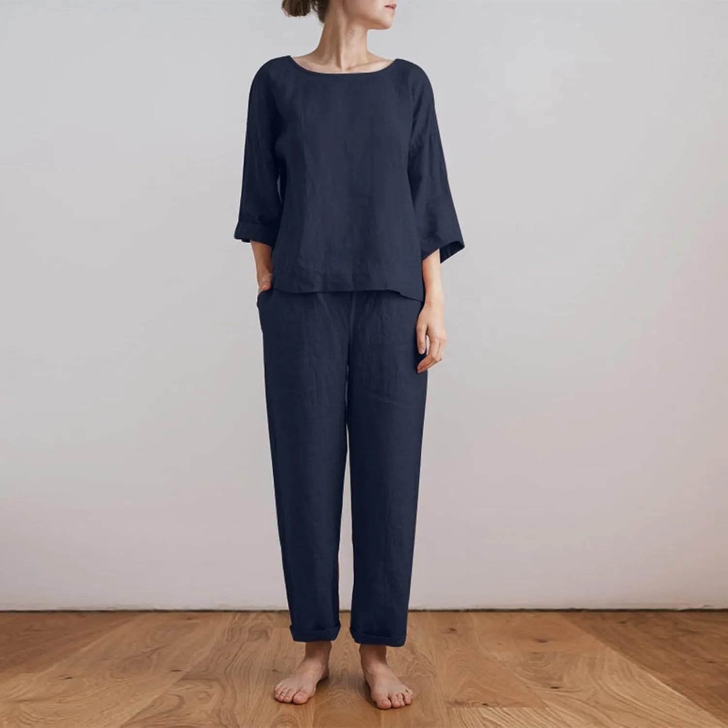 Linen 2 Piece Sets for Women Summer 2025 Causl Long Sleeve Shirts Wide Leg Pant Matching Set Womens Outfits