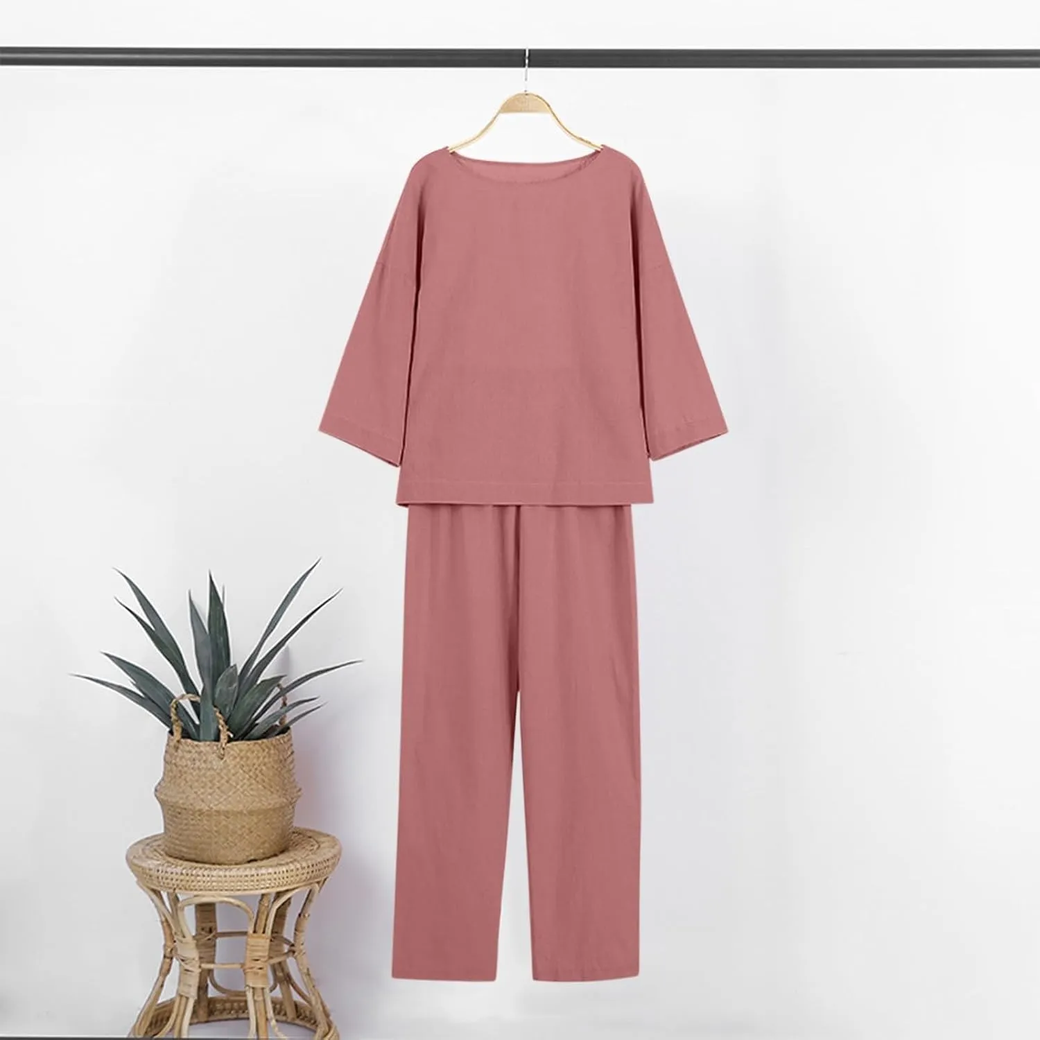 Linen 2 Piece Sets for Women Summer 2025 Causl Long Sleeve Shirts Wide Leg Pant Matching Set Womens Outfits