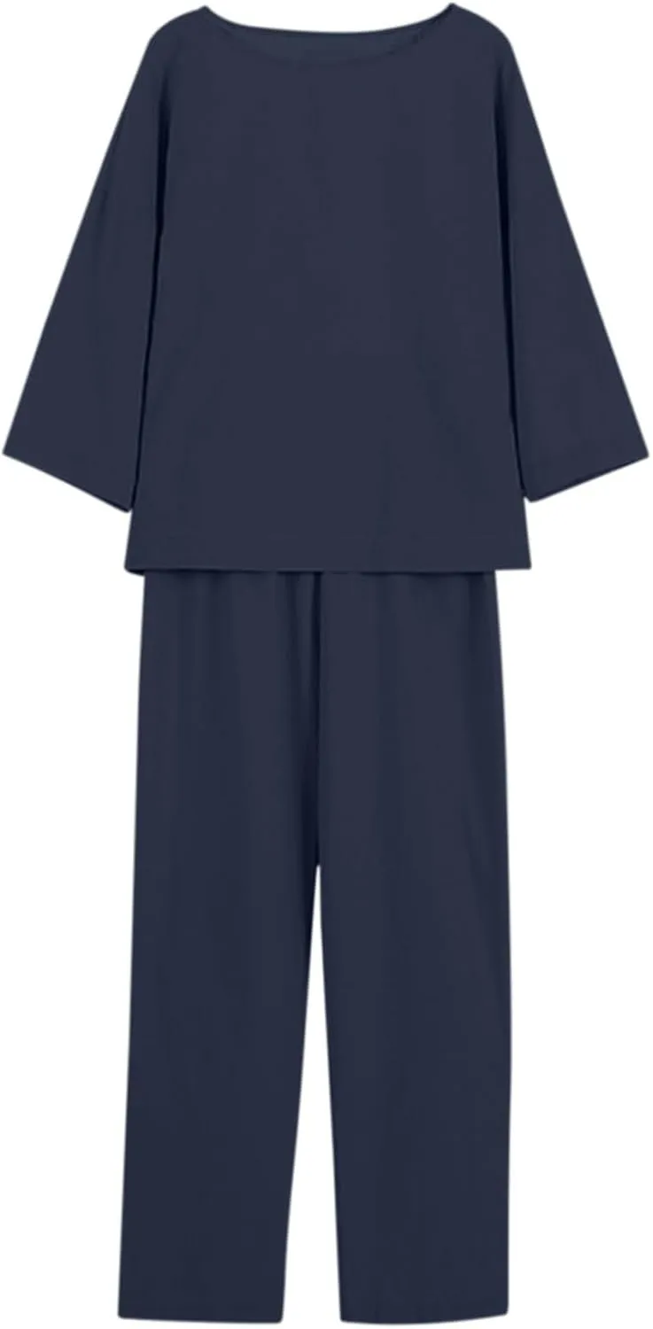 Linen 2 Piece Sets for Women Summer 2025 Causl Long Sleeve Shirts Wide Leg Pant Matching Set Womens Outfits